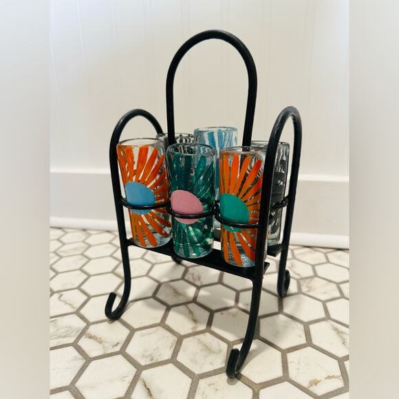 Hand blown shot glass set with rack Barware
Wrought iron rack - Picture 3 of 8